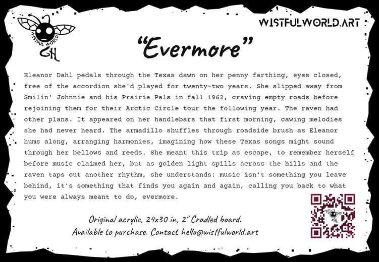 The printed card, its story set on torn paper with a QR code